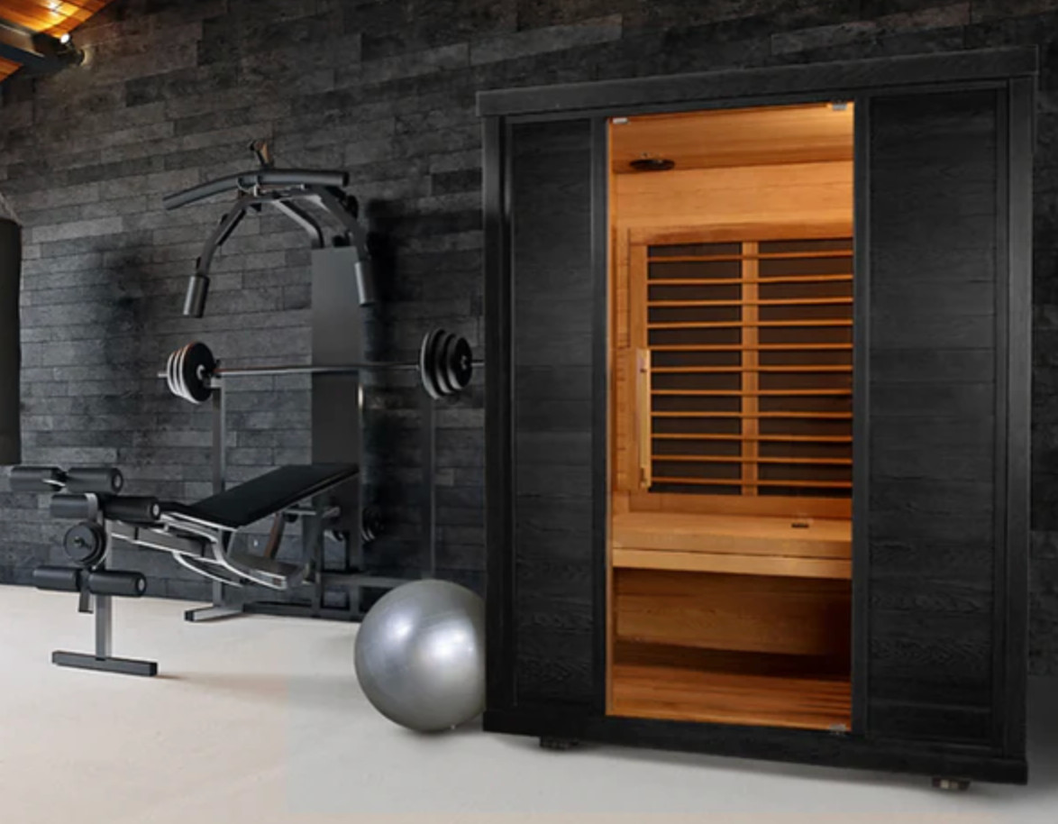 sun home equinox infrared sauna in a home gym