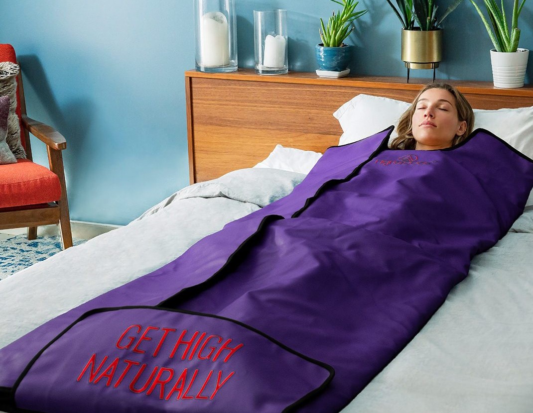 woman in higherdose v3 infrared sauna blanket