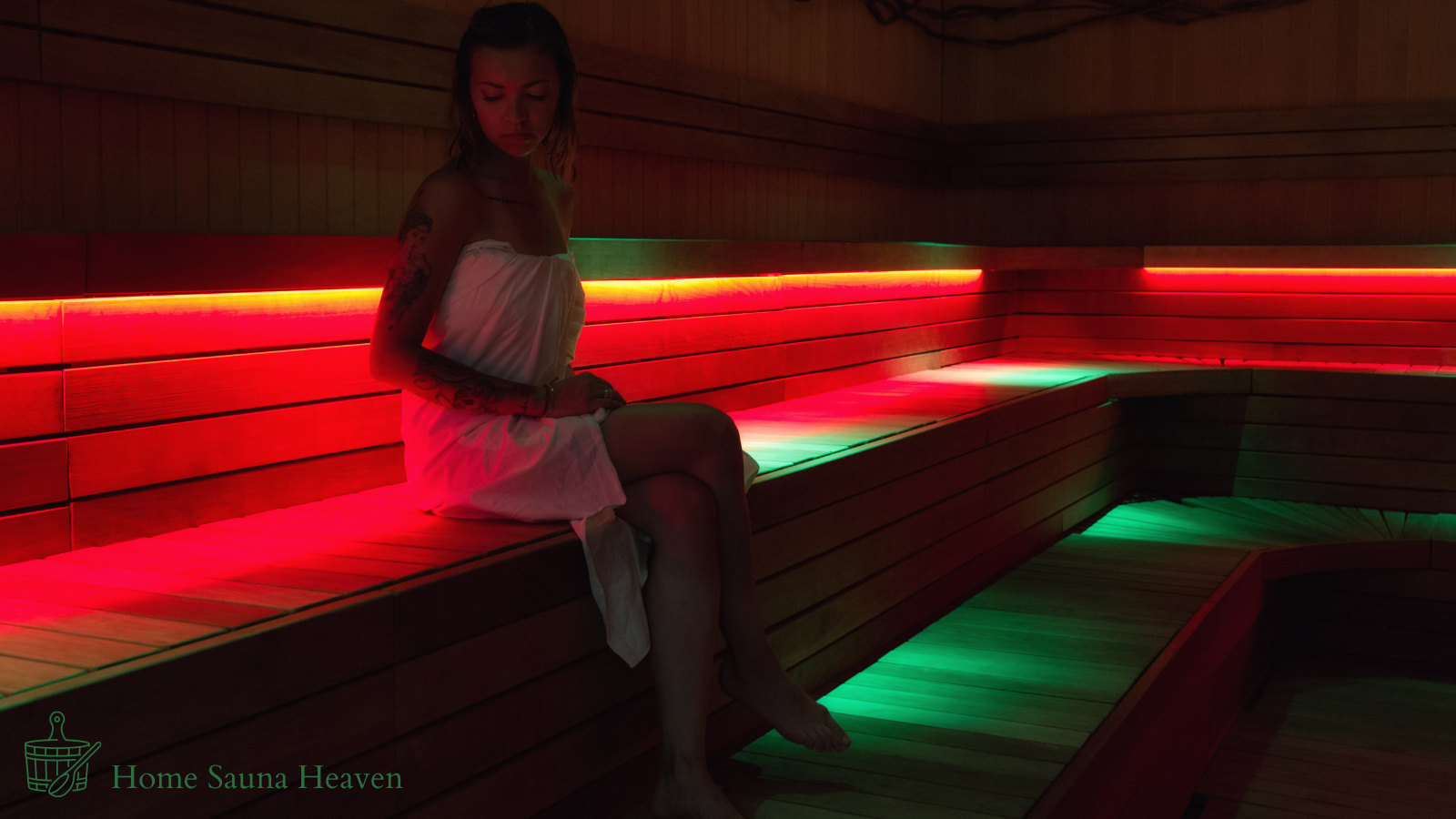woman sitting inside infrared sauna