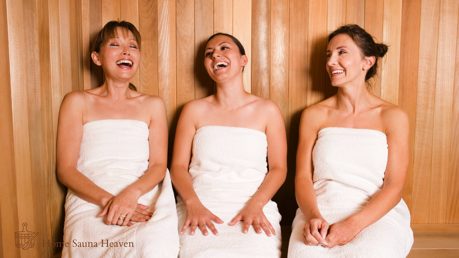 Ladies Laughing inside a Sauna
