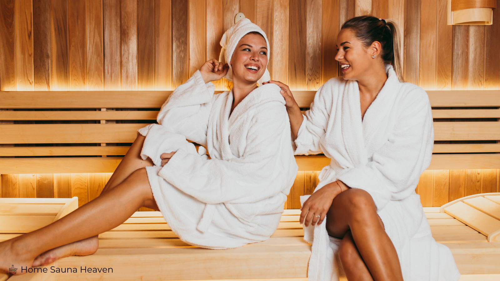 two happy women in a sauna
