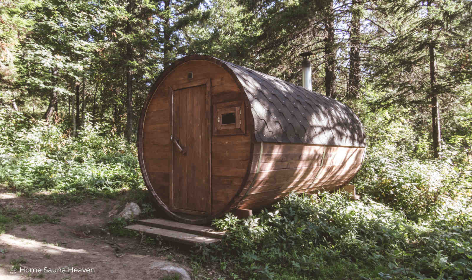 barrel sauna in the woods