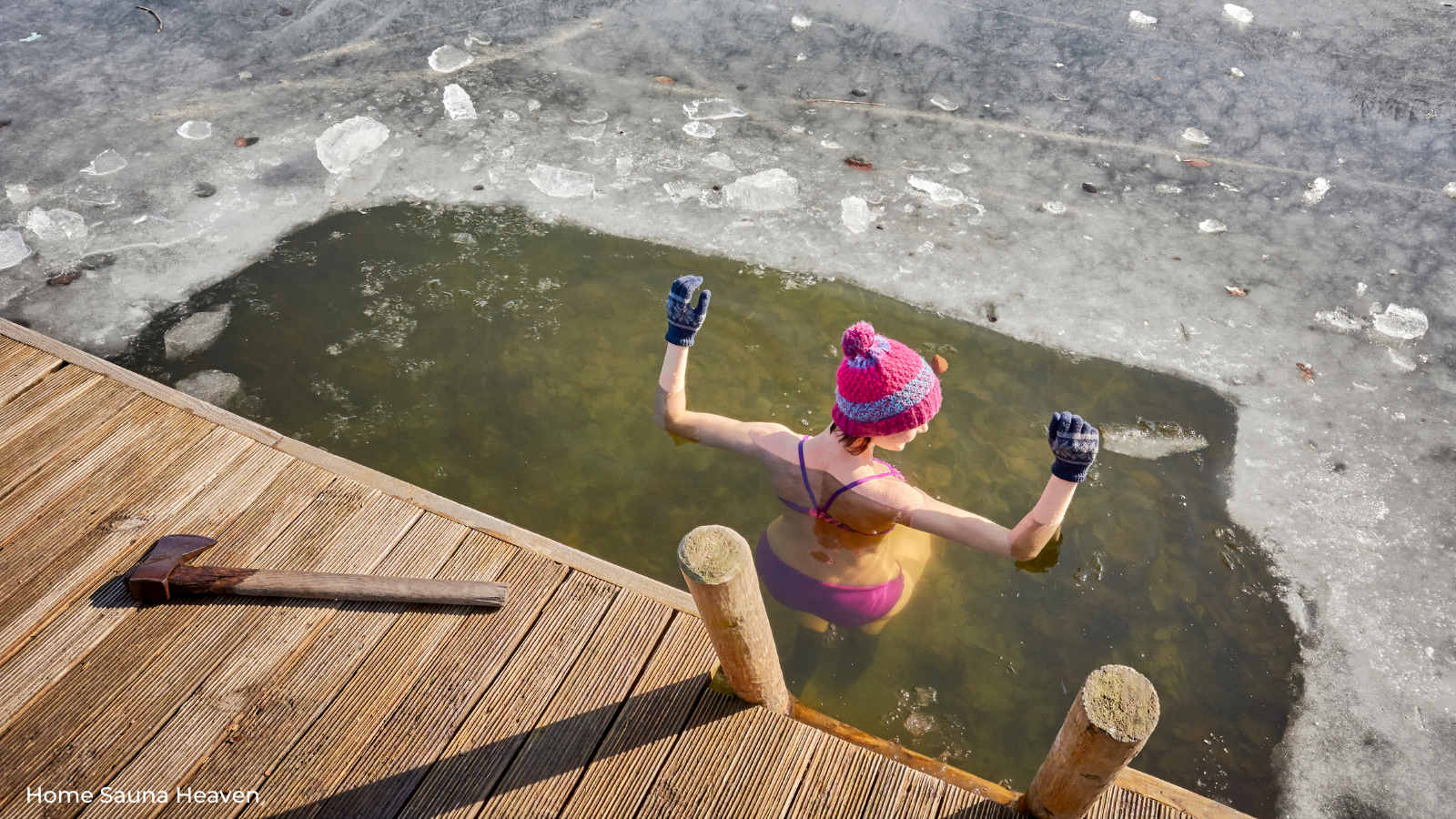 cold plunge in lake ice water