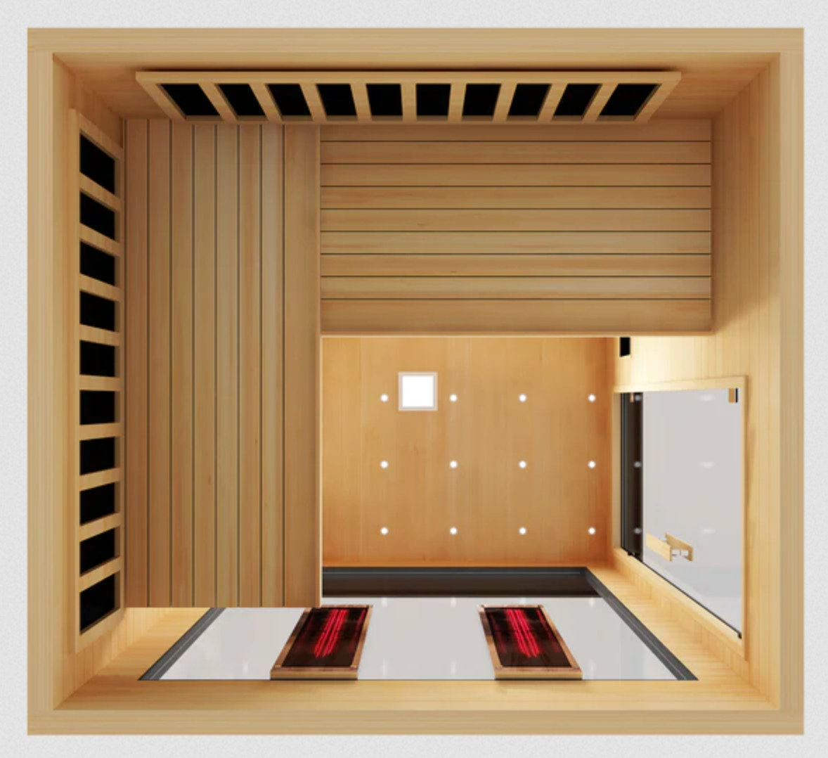 sauna interior showing bench and heater layout