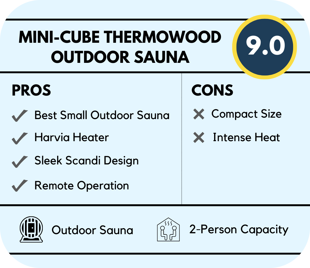 redwood mini cube thermowood sauna overciew, pros, cons, and rating