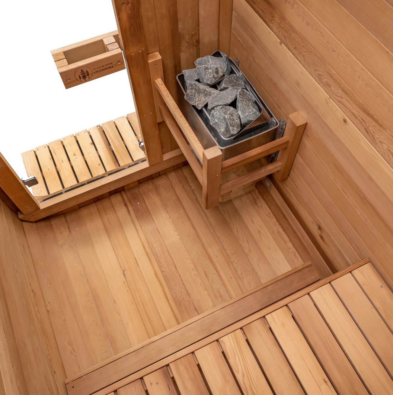 redwood thermowood mini cube outdoor sauna - interior